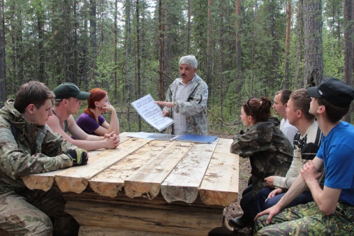 Участники полевого семинара на демонстрационном маршруте Модельного леса.
